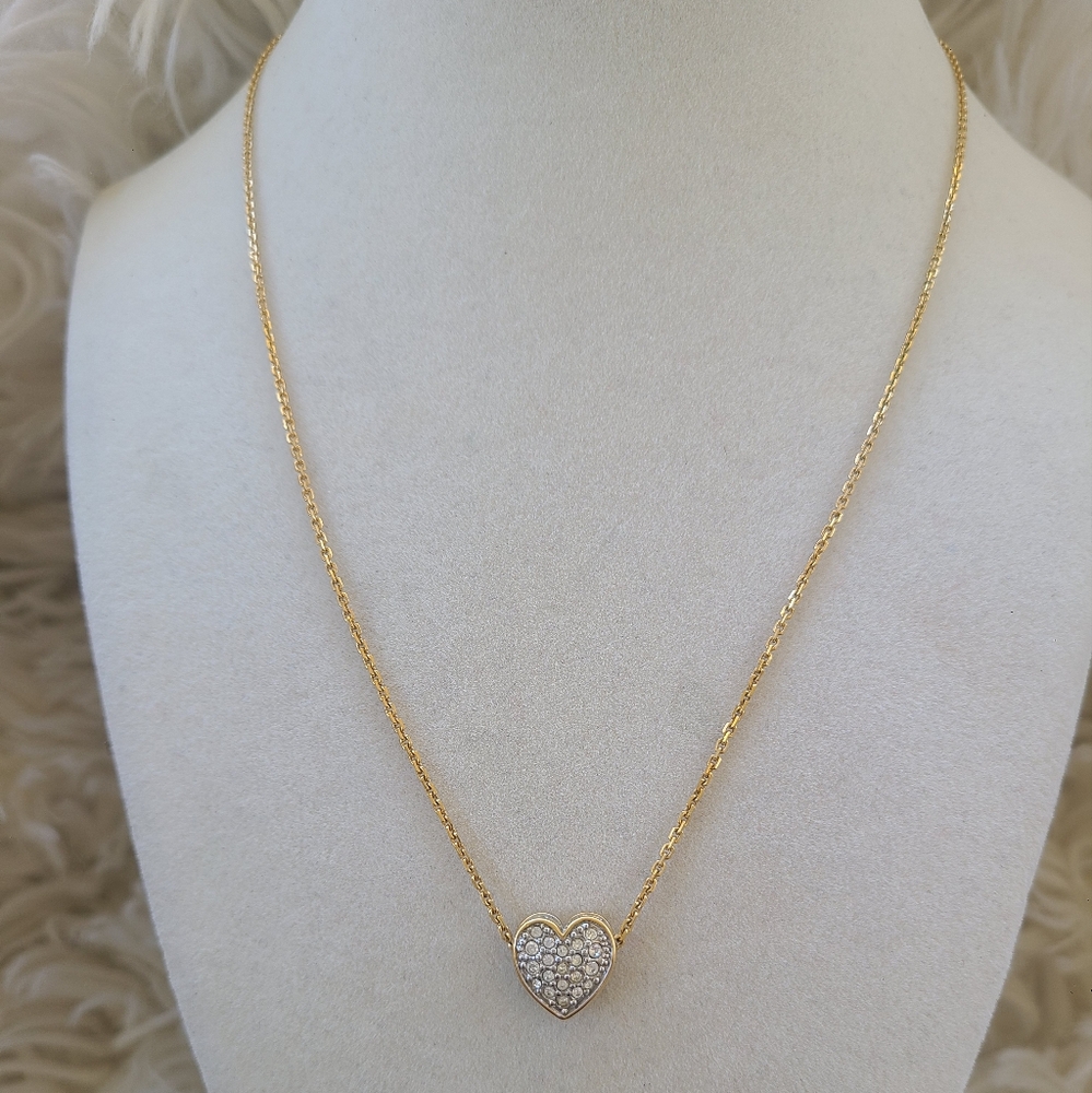 Swarovski Gold Toned Sliding Heart Pendant Necklace- Good Condition